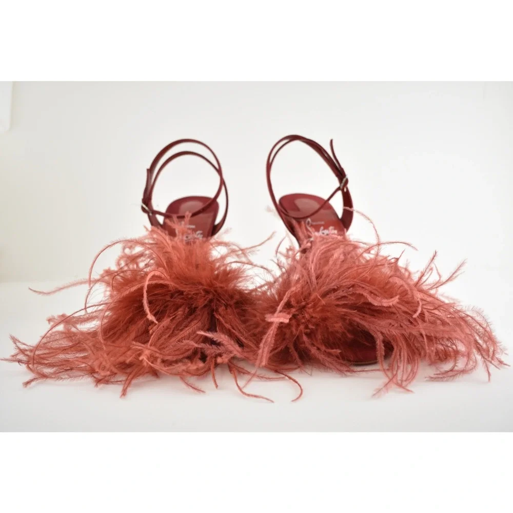 Christian Louboutin Miss Z Poupi 100 Fever Red Feather Sandal Heel Pump 36.5
